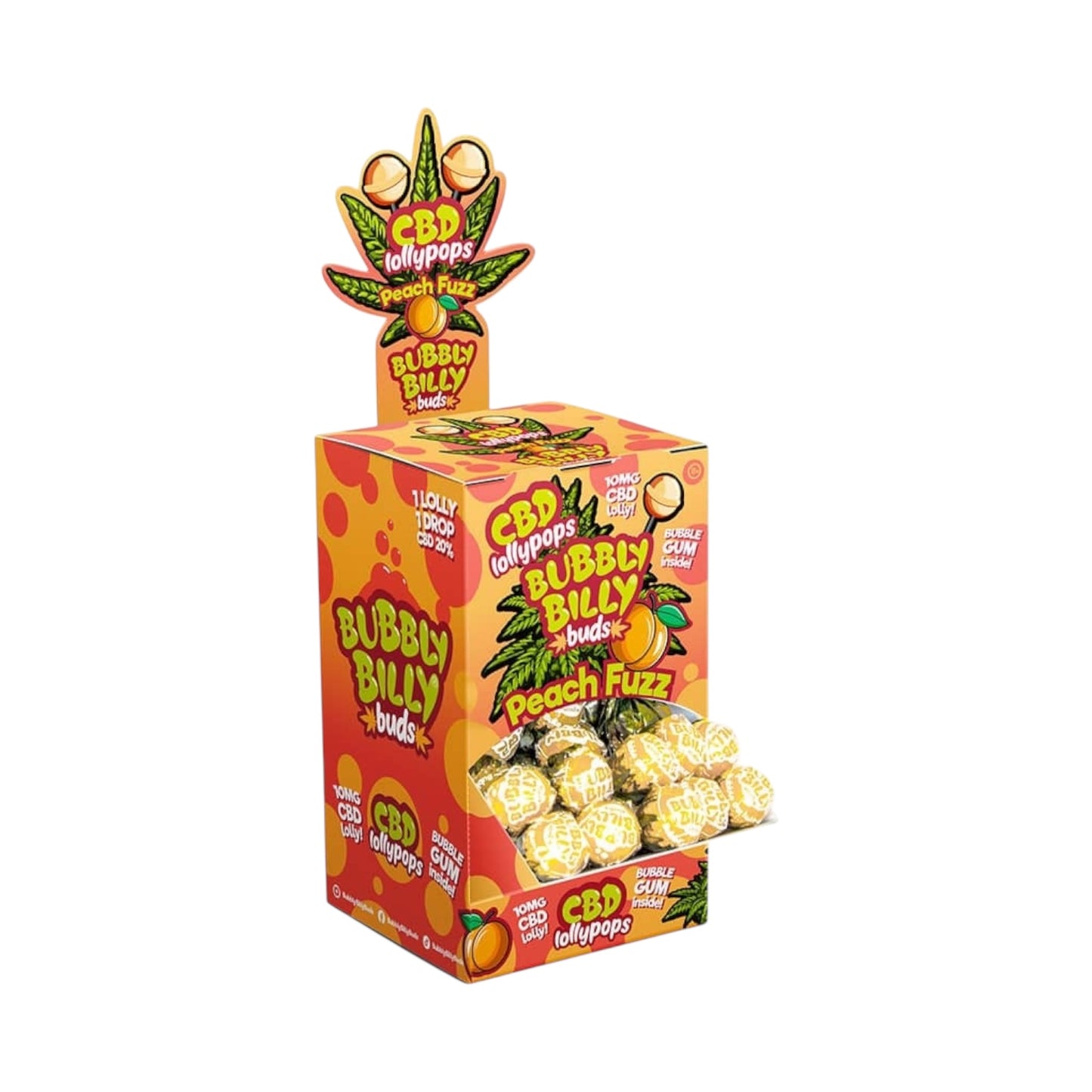 Bubbly Billy Bud’s CBD Lollipops – Peach Fuzz Flavour (10mg CBD per Lolly, THC-Free, EU Made)