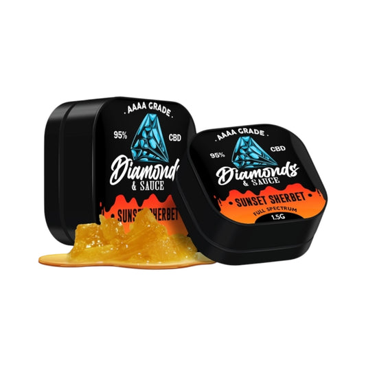 Diamonds & Sauce – Sunset Sherbet (1.5g | 95% Full Spectrum CBD | 3% CBG | Terpene Infused)