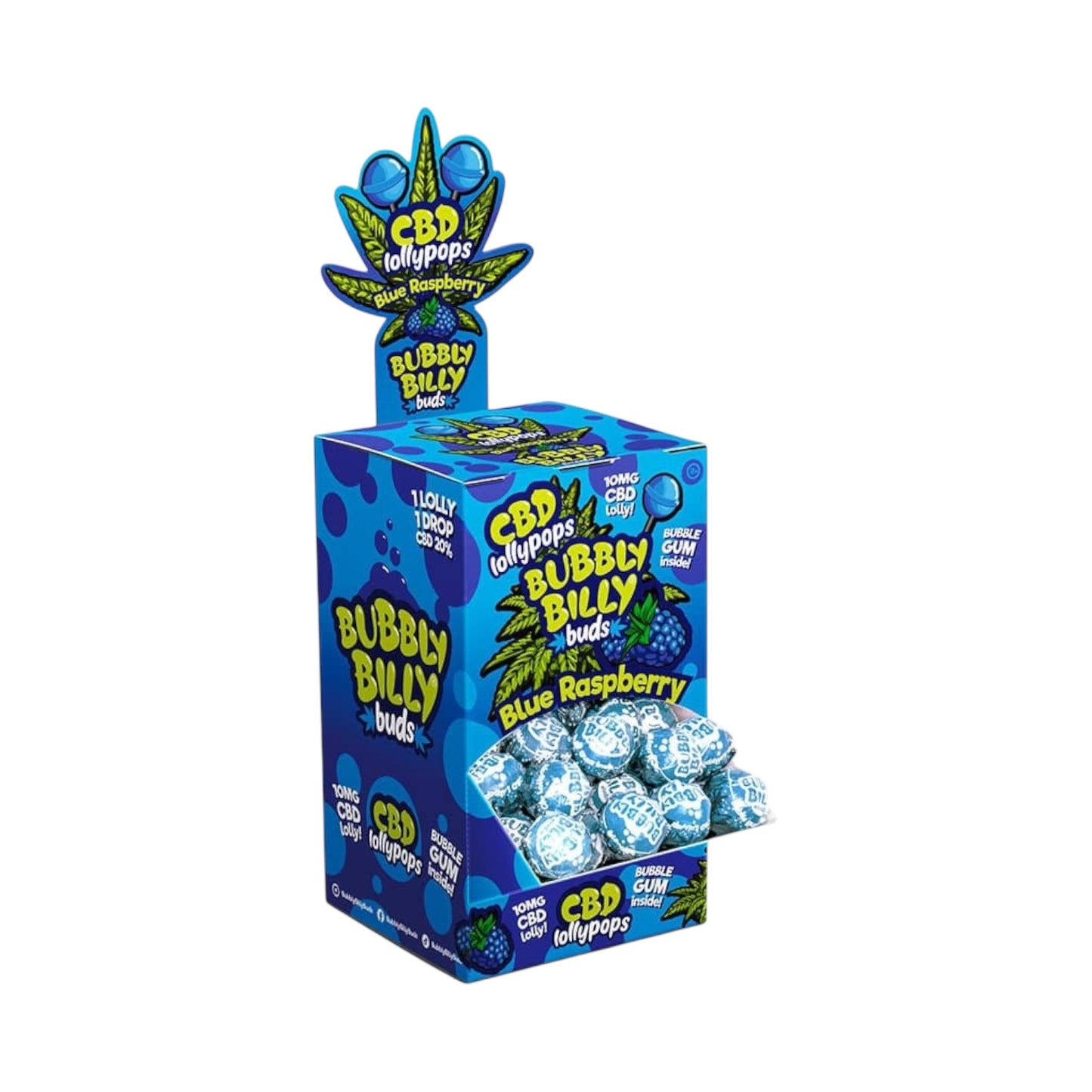 Bubbly Billy Bud’s CBD Lollipops – Blue Raspberry Flavour (10mg CBD per Lolly, THC-Free, EU Made)