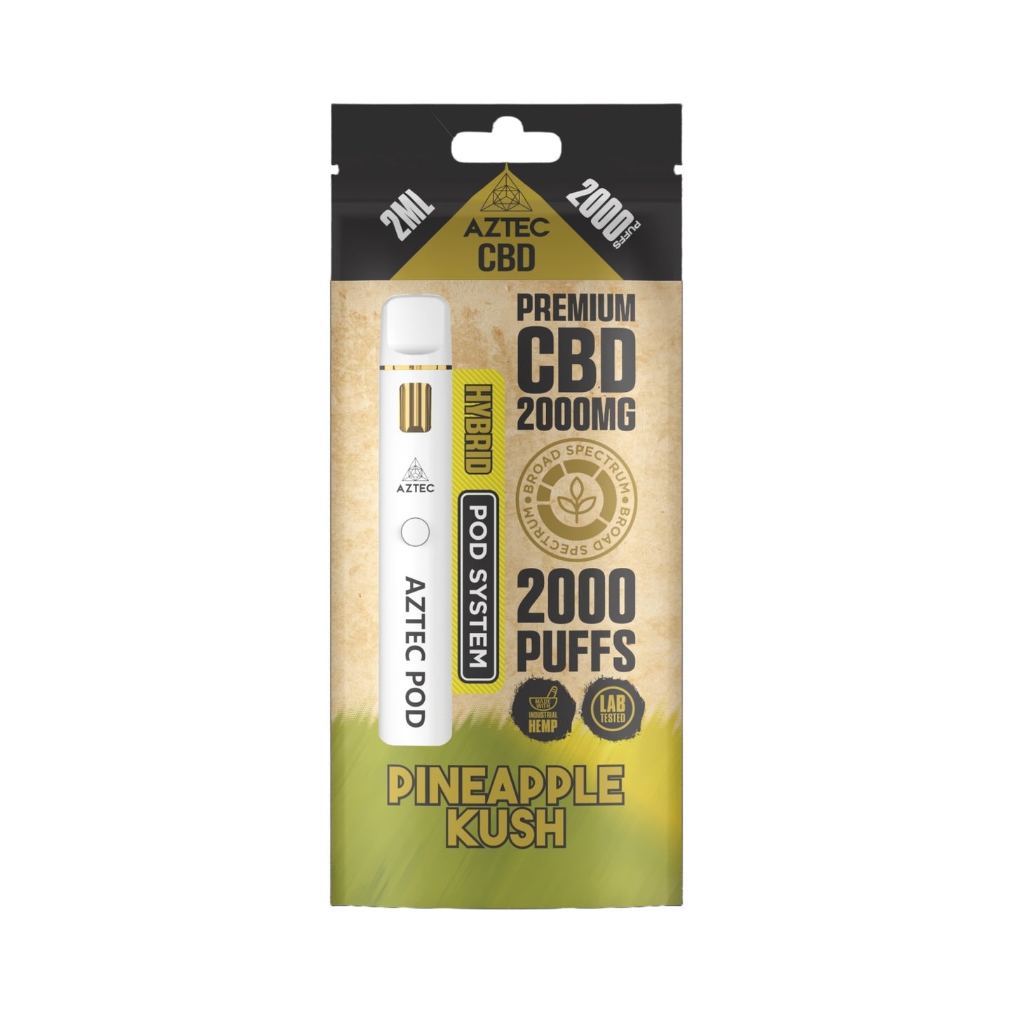 Aztec CBD Premium Pod System - Pineapple Kush (2000mg CBD, 2ml) | Broad Spectrum, THC-Free
