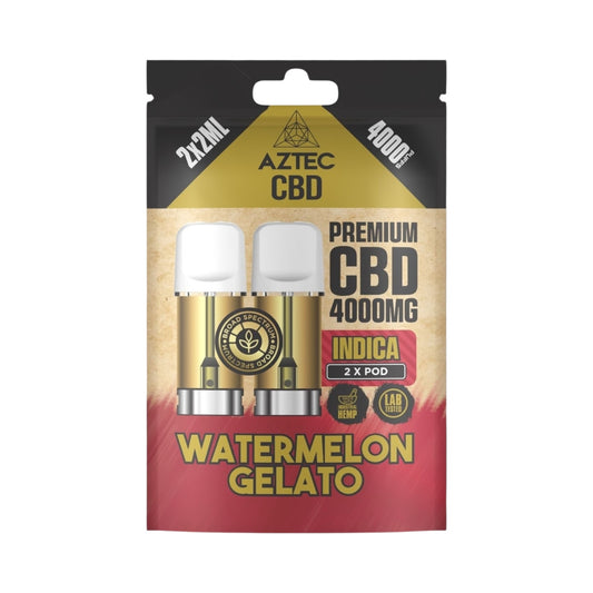Aztec CBD Premium Pods - Watermelon Gelato (4000mg CBD, 2x2ml) | Broad Spectrum, THC-Free | 4000 Puffs