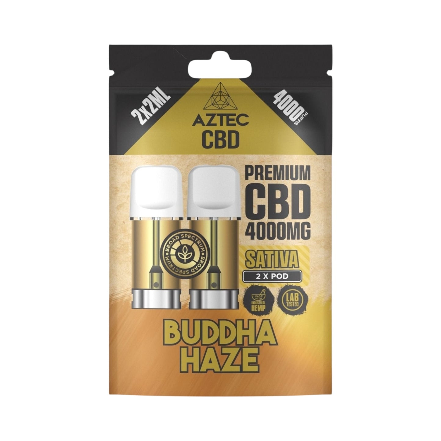 Aztec CBD Premium Pods - Buddha Haze (4000mg CBD, 2x2ml) | Broad Spectrum, THC-Free | 4000 Puffs