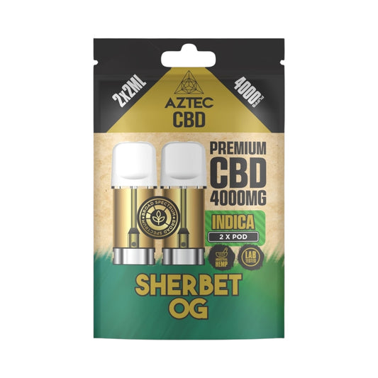 Aztec CBD Premium Pods - Sherbet OG (4000mg CBD, 2x2ml) | Broad Spectrum, THC-Free | 4000 Puffs