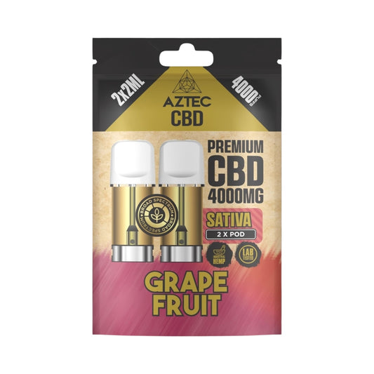 Aztec CBD Premium Pods - Grapefruit (4000mg CBD, 2x2ml) | Broad Spectrum, THC-Free | 4000 Puffs