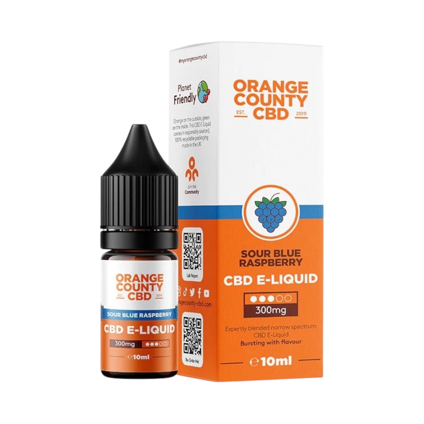 Orange County CBD E-liquid - Sour Blue Raspberry (300mg CBD, 10ml) | Broad Spectrum, THC-Free Vape Juice
