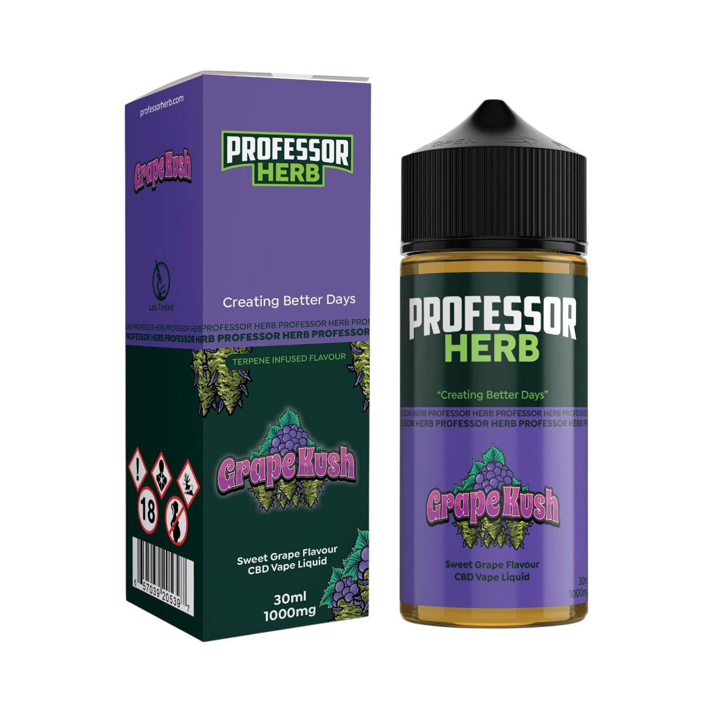 Professor Herb CBD Vape Liquid - Grape Kush (1000mg CBD, 30ml) | Cannabis Terpenes | UK Made