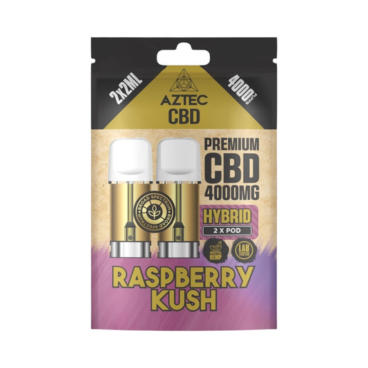 Aztec CBD Premium Pods - Raspberry Kush (4000mg CBD, 2x2ml) | Broad Spectrum, THC-Free | 4000 Puffs