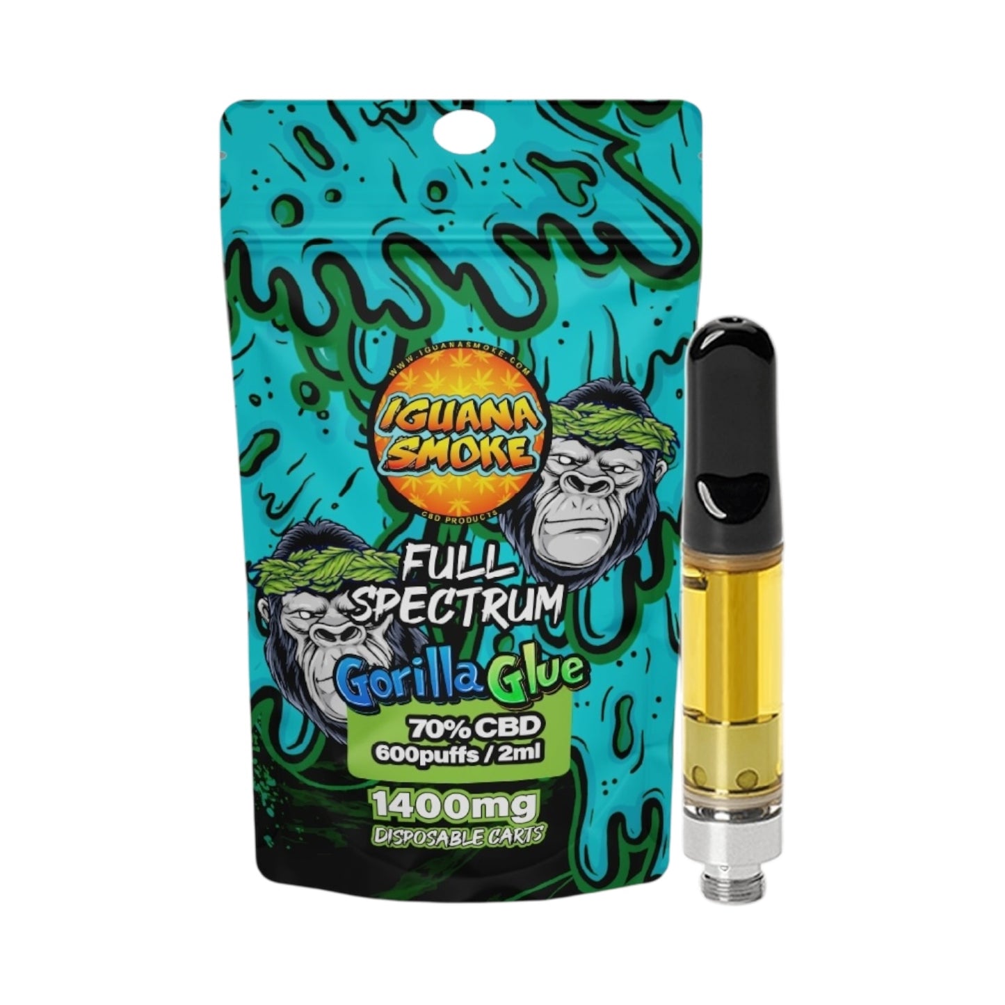 Iguana Smoke CBD Vape Cartridge - Gorilla Glue (1400mg, 2ml, 70% Full-Spectrum CBD) | 510 Thread Compatible
