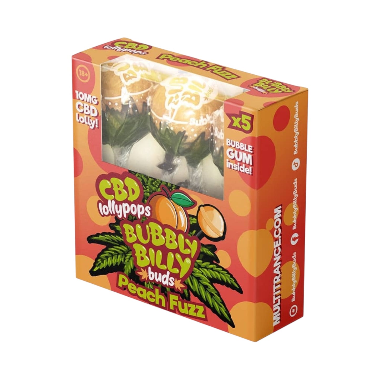 Bubbly Billy Bud’s CBD Lollipops Gift Box – Peach Fuzz (5 Pack, 10mg CBD Each, THC-Free, EU Made)