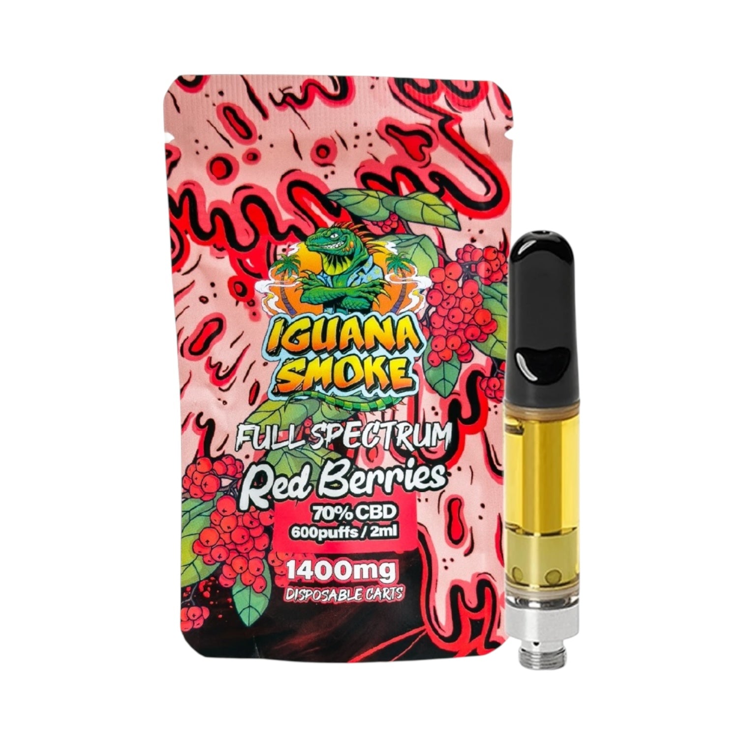 Iguana Smoke CBD Vape Cartridge - Red Berries (1400mg, 2ml, 70% Full-Spectrum CBD) | 510 Thread Compatible
