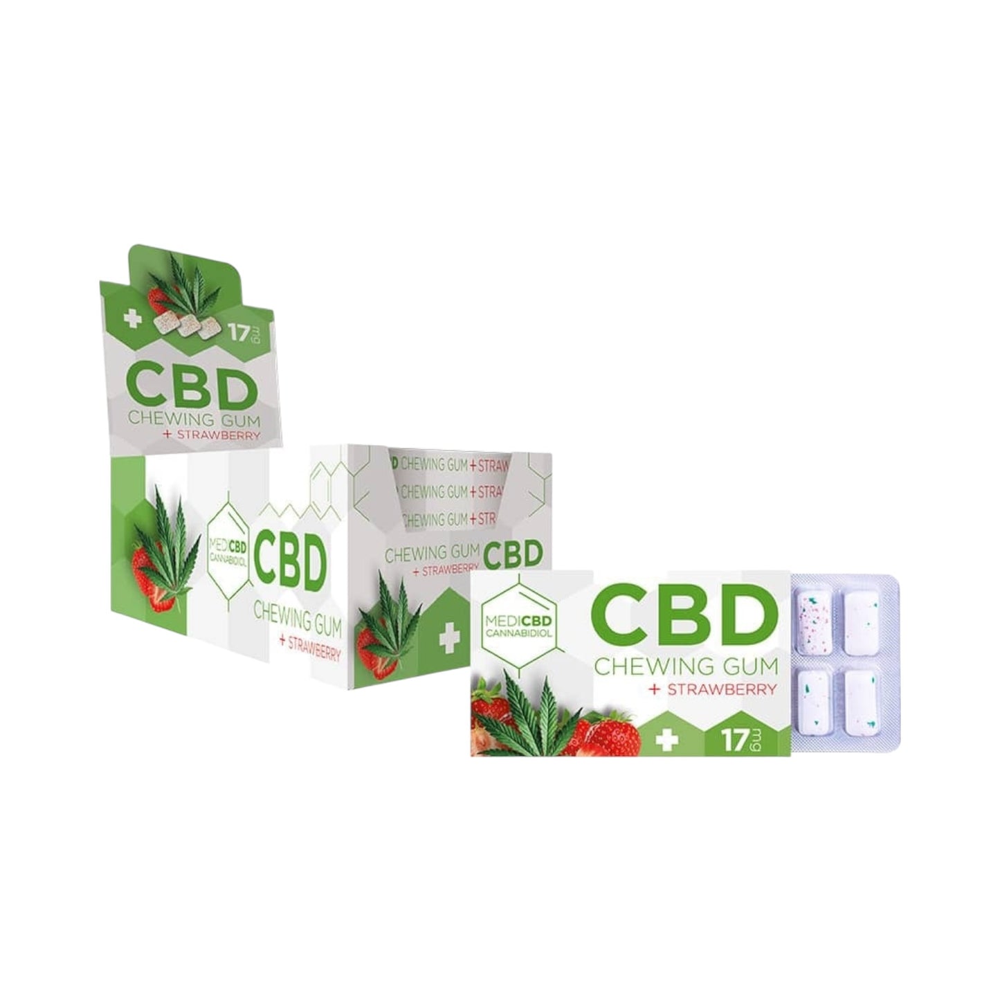 MediCBD CBD Chewing Gum – Strawberry Flavour (17mg CBD, THC-Free, 12 Pieces, EU Made)