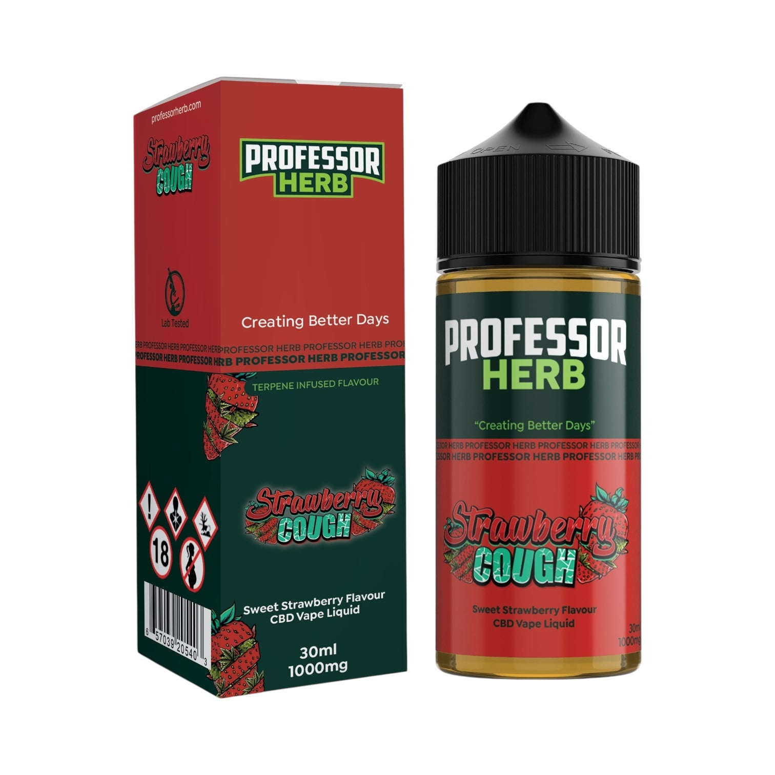 Professor Herb CBD Vape Liquid - Strawberry Cough (1000mg CBD, 30ml) | Cannabis Terpenes | UK Made