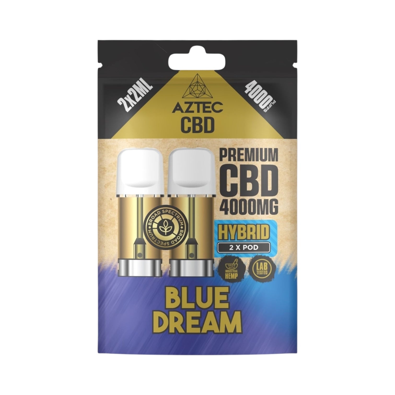 Aztec CBD Premium Pods - Blue Dream (4000mg CBD, 2x2ml) | Broad Spectrum, THC-Free | 4000 Puffs