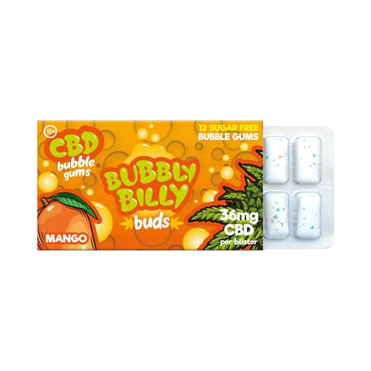 Bubbly Billy Bud’s CBD Chewing Gum – Mango Flavour (17mg CBD, 12 Pieces, THC-Free, Made in EU)