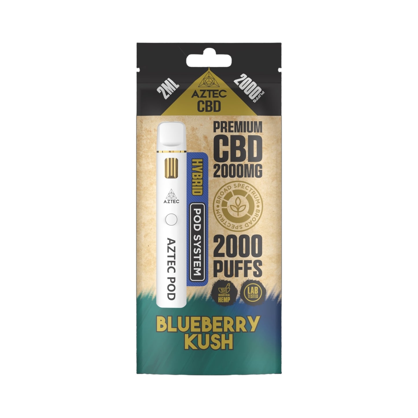 Aztec CBD Premium Pod System - Blueberry Kush (2000mg CBD, 2ml) | Broad Spectrum, THC-Free