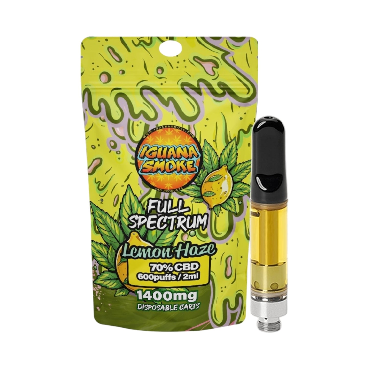 Iguana Smoke CBD Vape Cartridge - Lemon Haze (1400mg, 2ml, 70% Full-Spectrum CBD) | 510 Thread Compatible