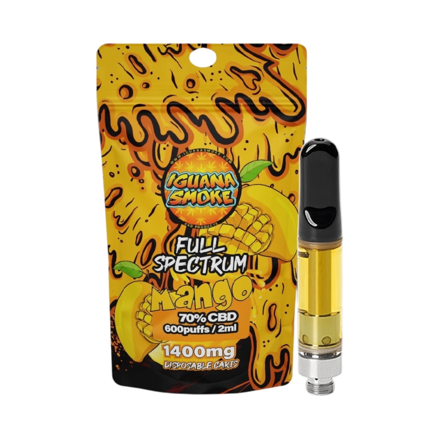 Iguana Smoke CBD Vape Cartridge - Mango (1400mg, 2ml, 70% Full-Spectrum CBD) | 510 Thread Compatible