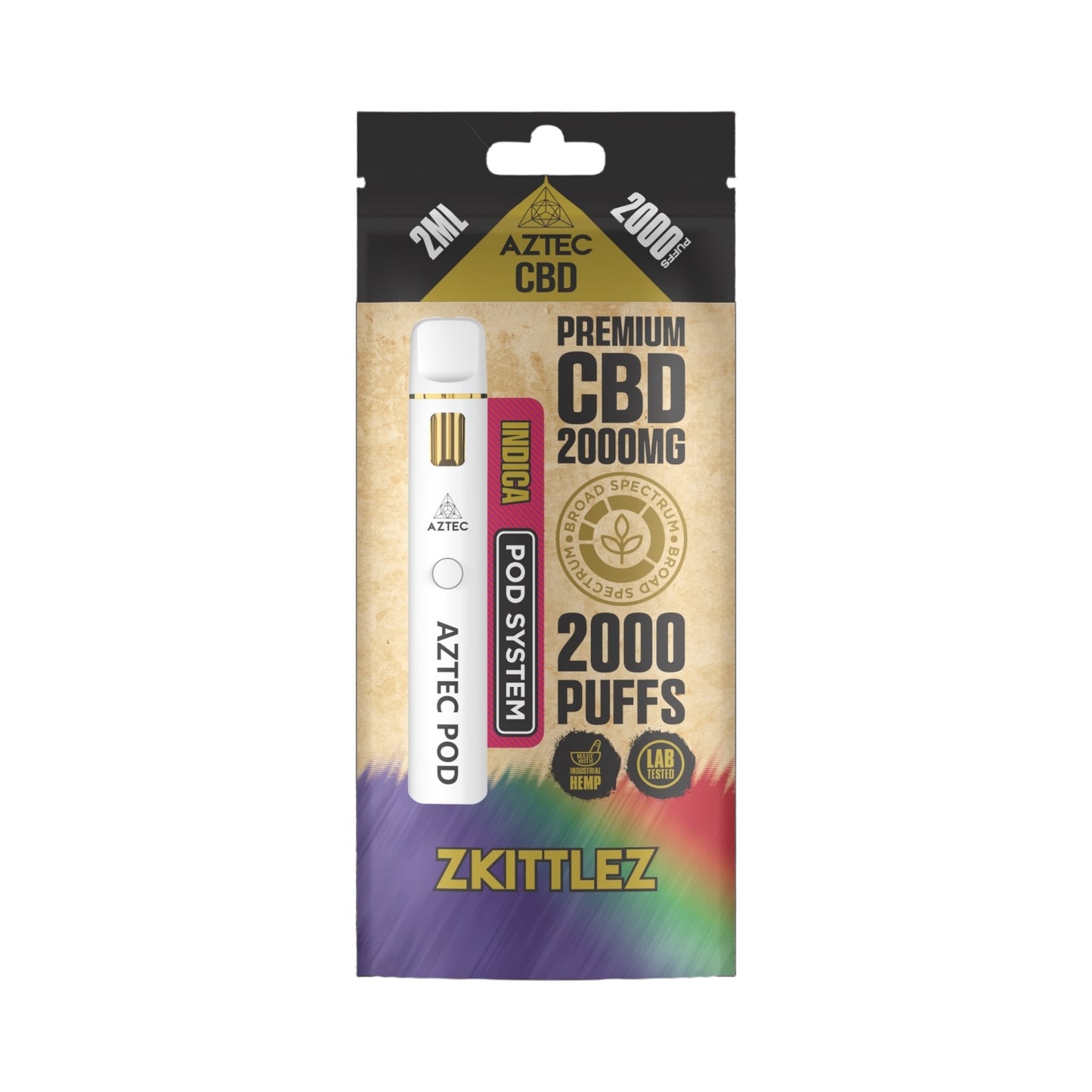 Aztec CBD Premium Pod System - Zkittlez (2000mg CBD, 2ml) | Broad Spectrum, THC-Free
