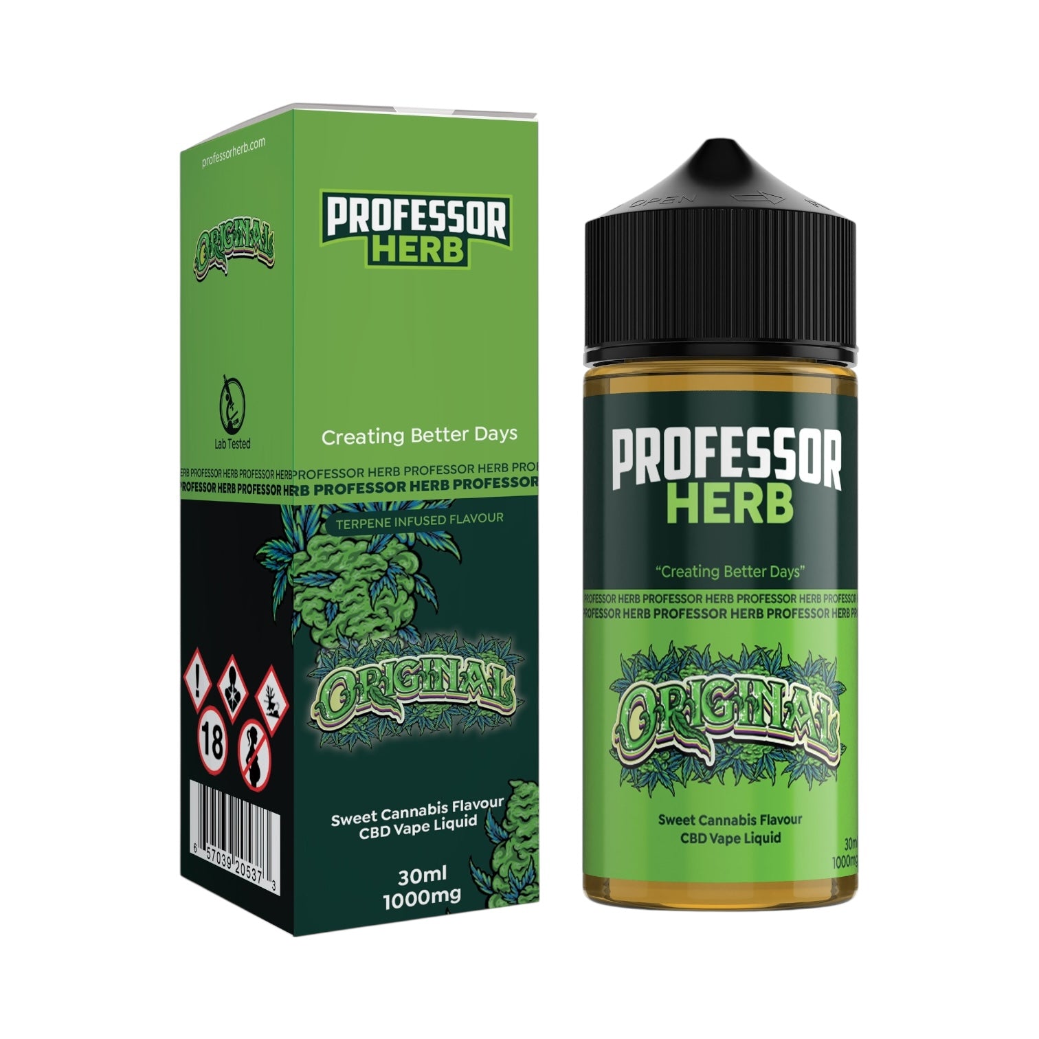Professor Herb CBD Vape Liquid - Original (1000mg CBD, 30ml) | Natural Flavour | UK Made & Terpene Infused