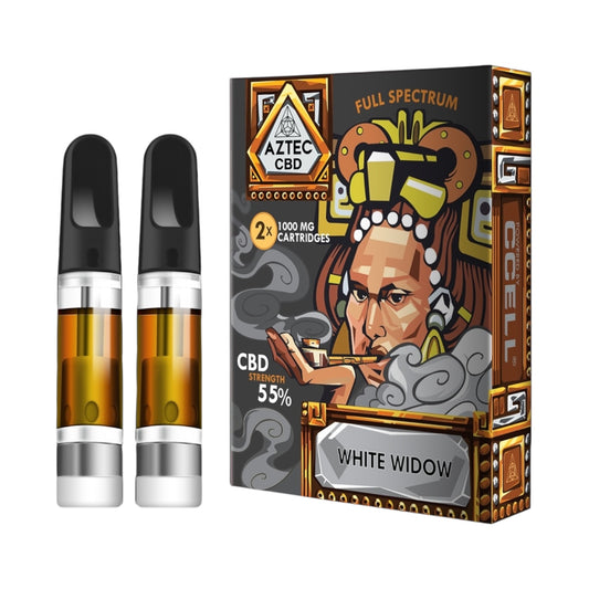 Aztec CBD Cartridges (2 Pack) – White Widow (55% Full-Spectrum, 1ml, 510 Compatible, 550mg CBD Approx.)