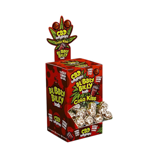 Bubbly Billy Bud’s CBD Lollipops – Cola Kiss Flavour (10mg CBD per Lolly, THC-Free, EU Made)