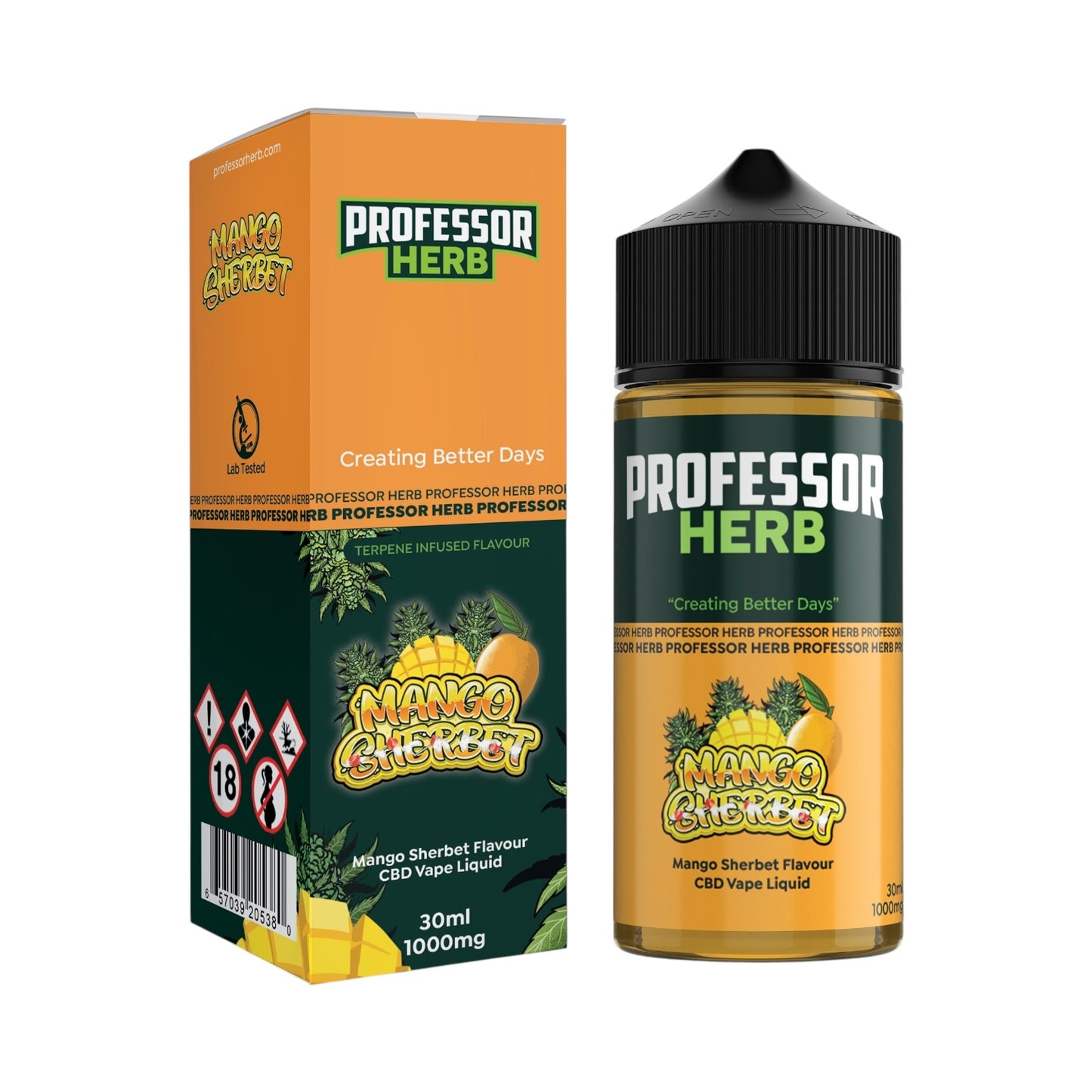 Professor Herb CBD Vape Liquid - Mango Sherbet (1000mg CBD, 30ml) | Cannabis Terpenes | UK Made