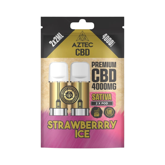 Aztec CBD Premium Pods - Strawberry Ice (4000mg CBD, 2x2ml) | Broad Spectrum, THC-Free | 4000 Puffs