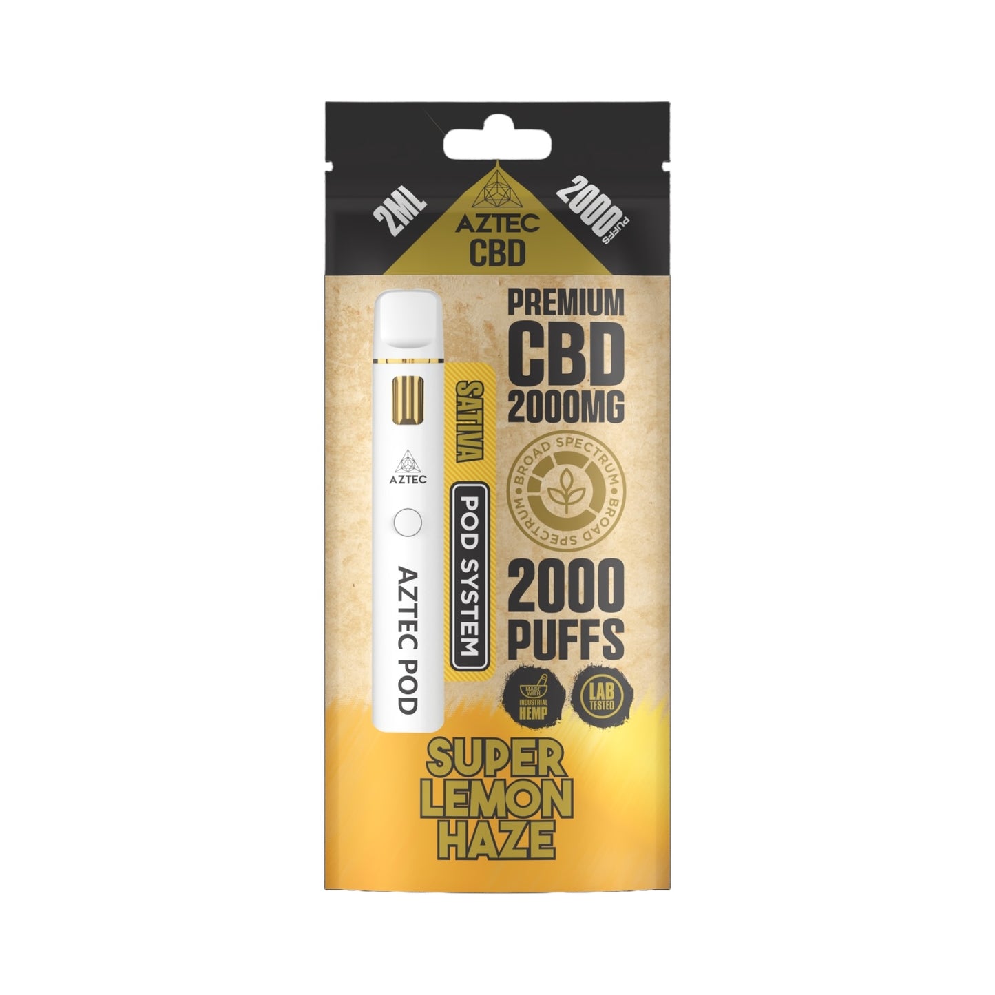 Aztec CBD Premium Pod System - Super Lemon Haze (2000mg CBD, 2ml) | Broad Spectrum, THC-Free