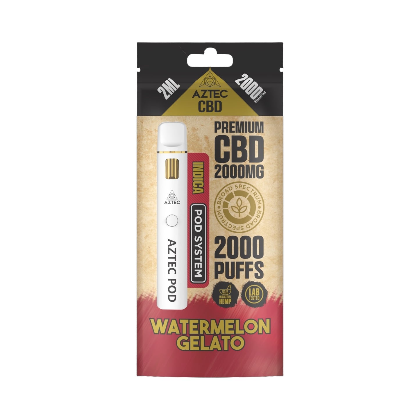 Aztec CBD Premium Pod System - Watermelon Gelato (2000mg CBD, 2ml) | Broad Spectrum, THC-Free