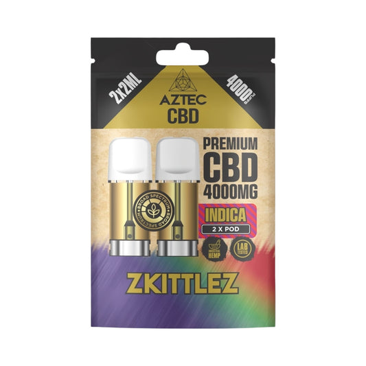 Aztec CBD Premium Pods - Zkittlez (4000mg CBD, 2x2ml) | Broad Spectrum, THC-Free | 4000 Puffs